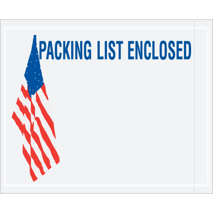 4 <span class='fraction'>1/2</span> x 5 <span class='fraction'>1/2</span>" U.S.A. Flag "Packing List Enclosed" Envelopes